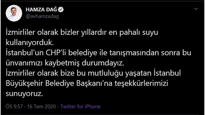 AK Partili Dağ'dan İmamoğlu'na teşekkür