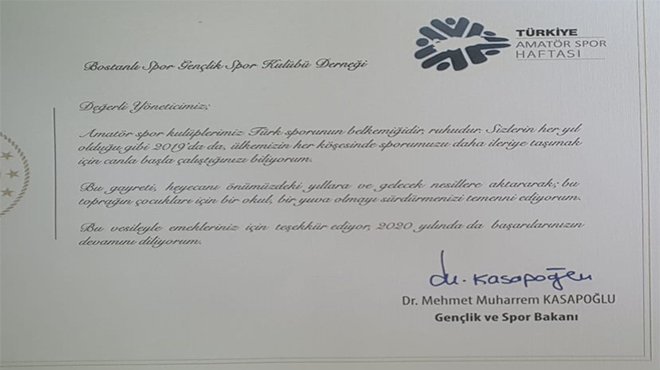  Bakan Kasapoğlundan Bostanlıspor'a teşekkür...