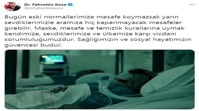 Bakan Koca'dan yoğun bakım paylaşımı
