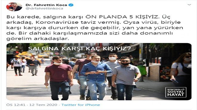 Bakan Koca: Virüs yan yana yürürken geçebilir