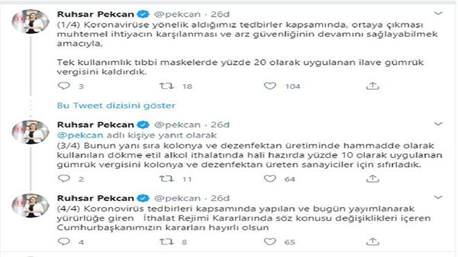 Bakan Pekcan: Tıbbı maskelerde ilave gümrük vergisini kaldırdık
