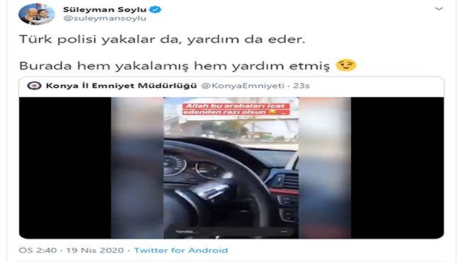 Bakan Soylu: Türk polisi yakalar da, yardım da eder dedi