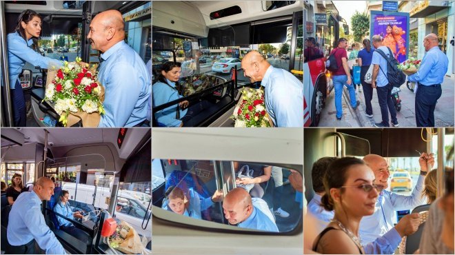 BAŞKAN SOYER’DEN DARP EDİLEN KADIN ŞOFÖRE OTOBÜSÜNDE ZİYARET 