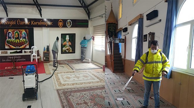 Bergama’da cami ve cem evleri dezenfekte ediliyor, temizleniyor