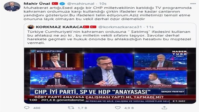 CHP’li  Ali Mahir Başarır Türk ordusuna satılmış dedi