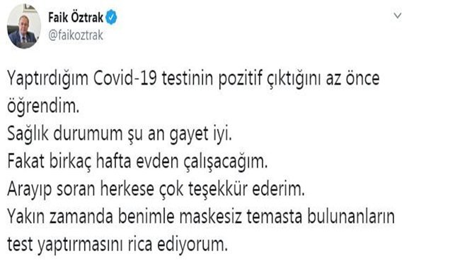 CHP’li Faik Öztrak korona virüse yakalandı