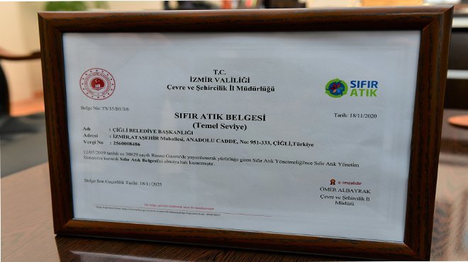 ÇİĞLİ BELEDİYESİ’NE BAKANLIKTAN “SIFIR ATIK BELGESİ”