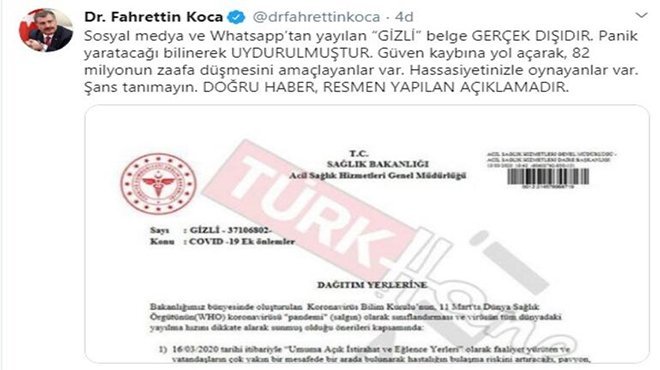 Corona virüsü önlemleriyle ilgili sahte genelge rezaleti