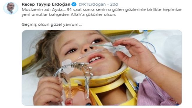 Cumhurbaşkanı Erdoğan'dan Ayda paylaşımı