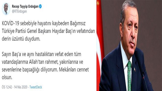 Cumhurbaşkanı Erdoğan'dan Haydar Baş için başsağlığı mesajı