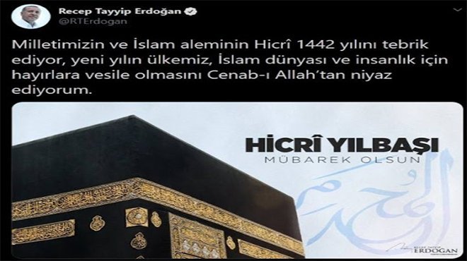 Cumhurbaşkanı Erdoğan'dan Hicri yeni yıl mesajı