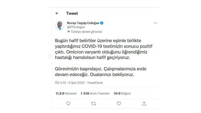 Cumhurbaşkanı Erdoğan'ın covid testi pozitif çıktı