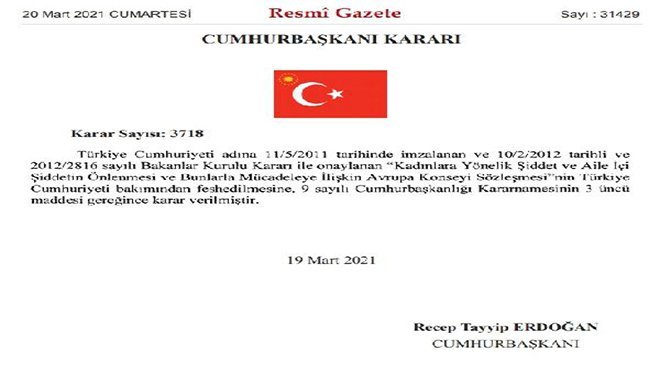 Cumhurbaşkanı İstanbul Sözleşmesini feshetti