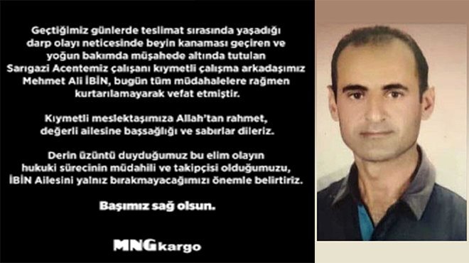 Darp edilen kargo çalışanı öldü