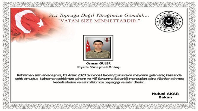 Hakkari'de araç kazasında 1 asker şehit oldu