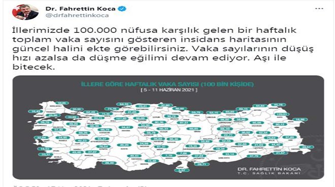 İllerin haftalık vaka haritası güncellendi