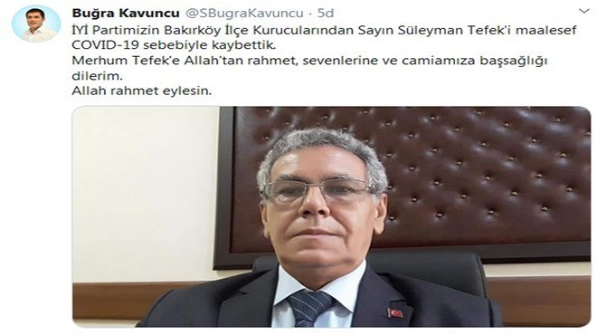 İYİ Parti'li Süleyman Tefek, Kovid-19 nedeniyle hayatını kaybetti