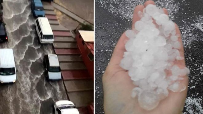 İzmir'de sağanak ve dolu yağışı 