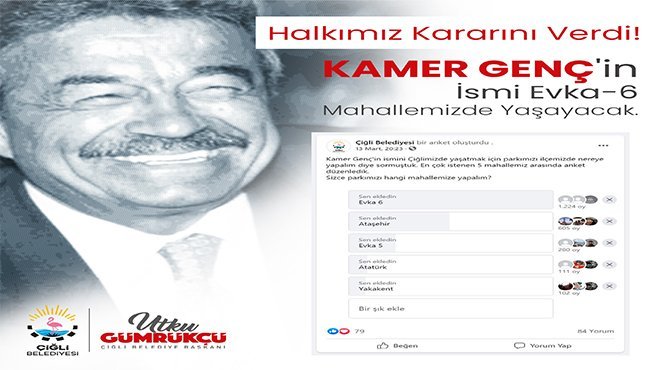 Kamer Genç'in İsmi Evka-6 Mahallesi’nde Yaşayacak