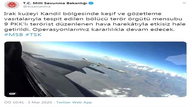 Kandil'de 9 PKK'lı terörist etkisiz hale getirildi