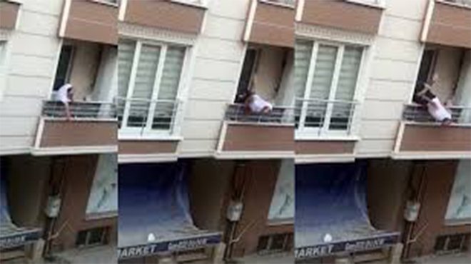 Kavga ettiği adama balkondan tencere atarken aşağıya düştü