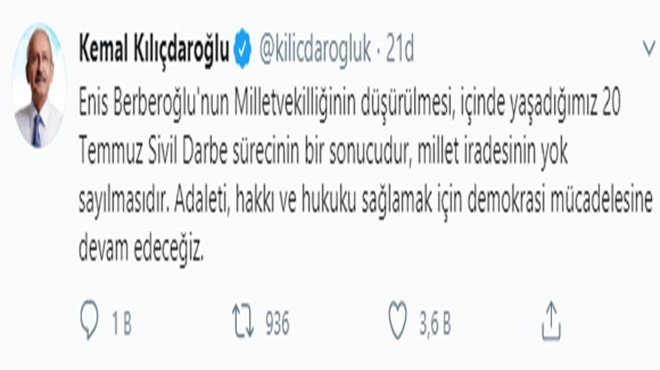 Kılıçdaroğlu'ndan Berberoğlu açıklaması