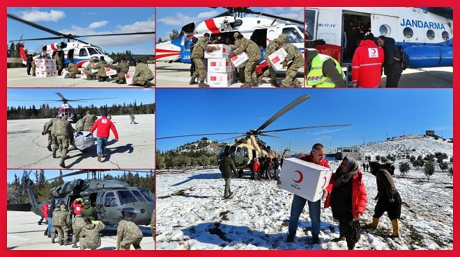 KIRSAL KESİMLERE HELİKOPTERLERLE YARDIM ULAŞTIRILIYOR