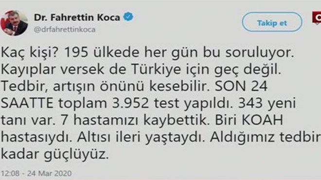Koca açıkladı: Koronavirüste can kaybı 44'e yükseldi