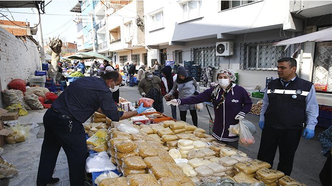 Konak zabıtasından pazaryerlerinde Koronavirüs denetimi