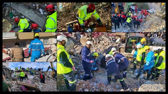 MADENCİLER EKİPMANLARIYLA DÖRT KOLDAN DEPREMİN YARALARINI SARIYOR