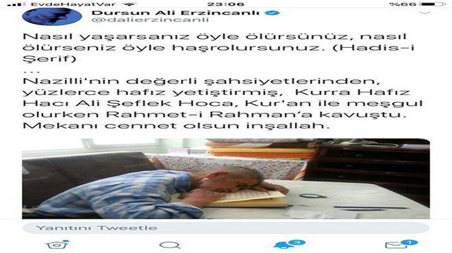 Mehmed Ali Şeflek Hoca Kur’an okurken hakka yürüdü!