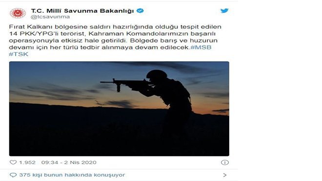 MSB: 14 terörist etkisiz hale getirildi