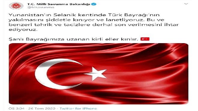 MSB: Türk bayrağının yakılmasını şiddetle kınıyor ve lanetliyoruz