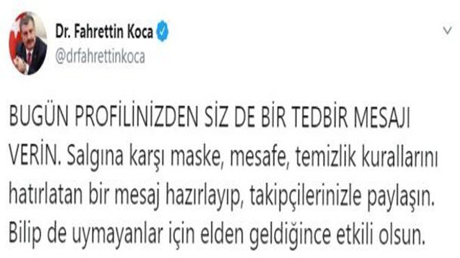 Sağlık Bakanı Koca'dan sosyal medya paylaşımı çağrısı