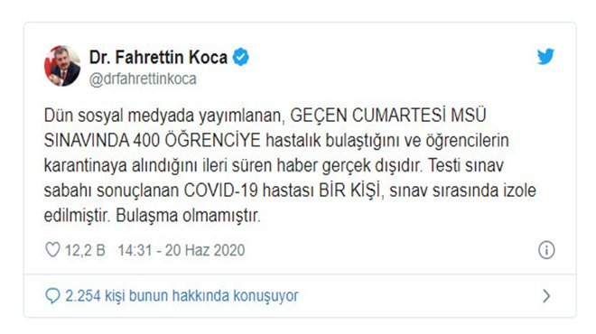 Sağlık Bakanlığı, 400 öğrenciye COVID-19 bulaştığı iddiasını yalanladı