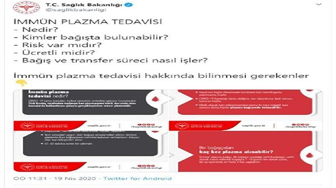 Sağlık Bakanlığı'ndan, immün plazma tedavisi bilgilendirmesi