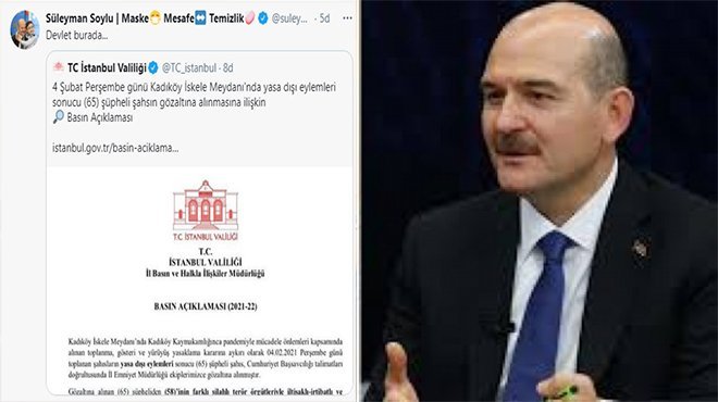 Süleyman Soylu devlet burada deyip paylaştı