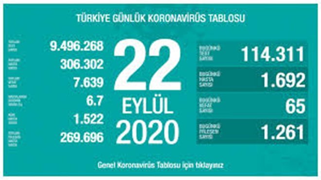 Türkiye'de bugün koronavirüsten hayatını kaybedenleri sayısı: 65