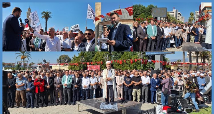 İSRAİL'İN HUNHARCA KATLETTİĞİ FİLİSTİNLİLER İÇİN İZMİR’DE GIYABİ CENAZE NAMAZI KILINDI